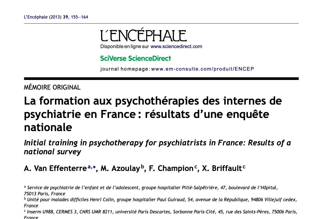 2010-2011 La formation aux psychothérapies pour les internes