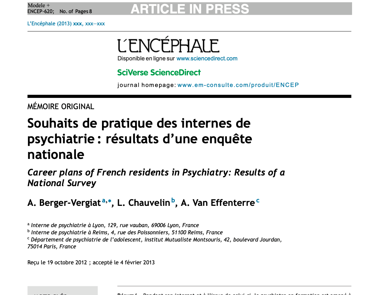 2011-2012 Souhaits de pratique des internes en psychiatrie